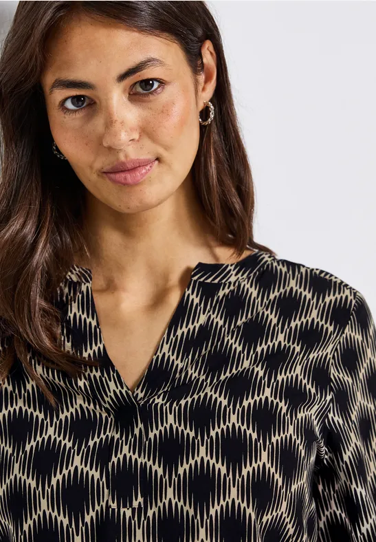 Split Neck Print-Tunika sanded beige