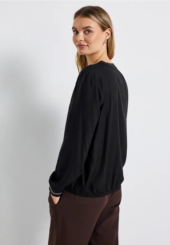 Split Neck Bluse mit Tape Black