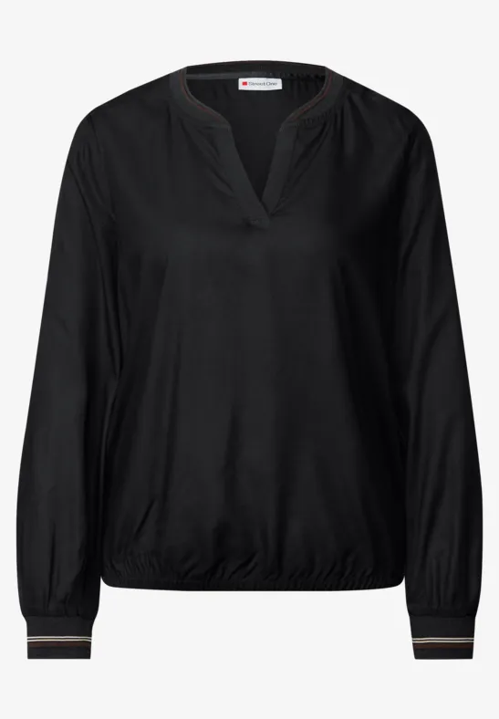 Split Neck Bluse mit Tape Black