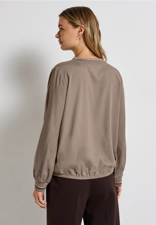 Split Neck Bluse mit Tape bark brown