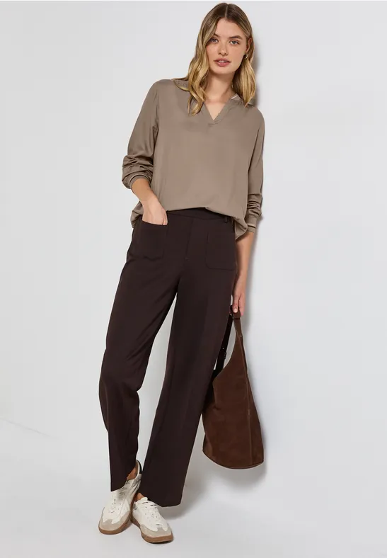 Split Neck Bluse mit Tape bark brown