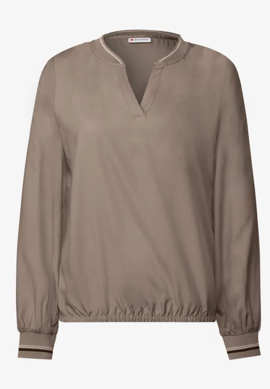 Split Neck Bluse mit Tape bark brown