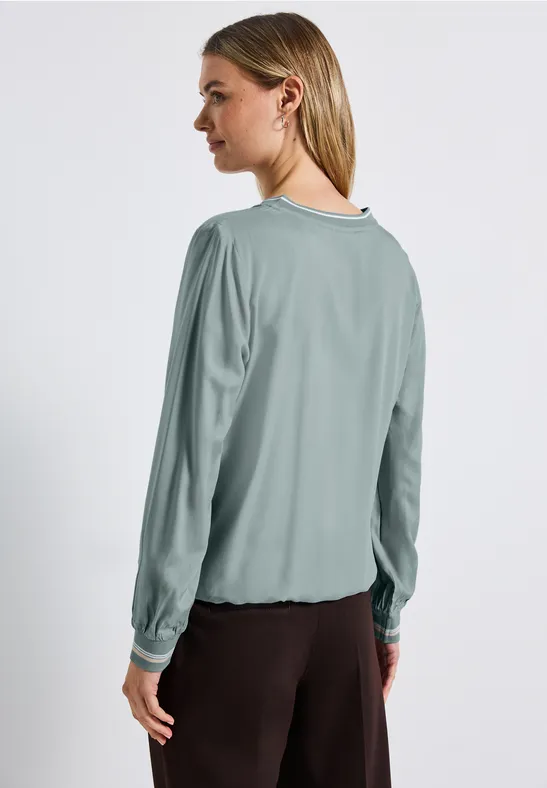Split Neck Bluse mit Tape arona blue