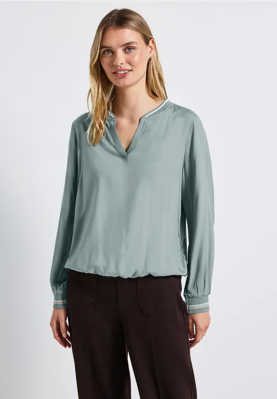 Split Neck Bluse mit Tape arona blue