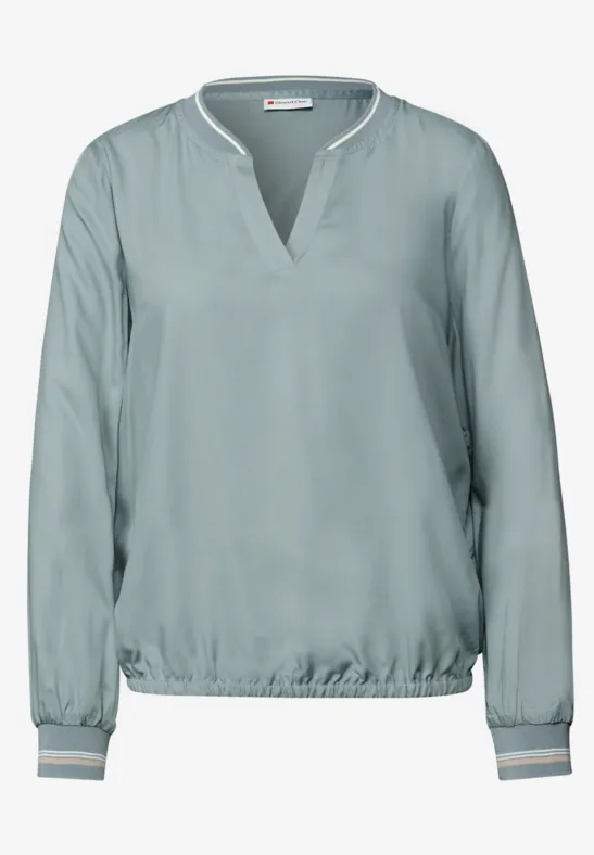 Split Neck Bluse mit Tape arona blue