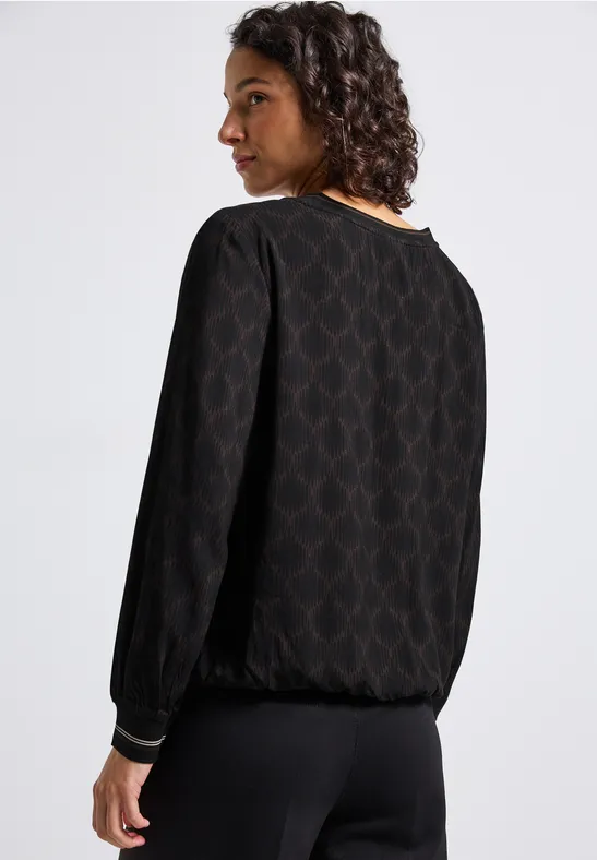 Split Neck Bluse mit Tape Black