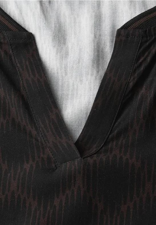 Split Neck Bluse mit Tape Black