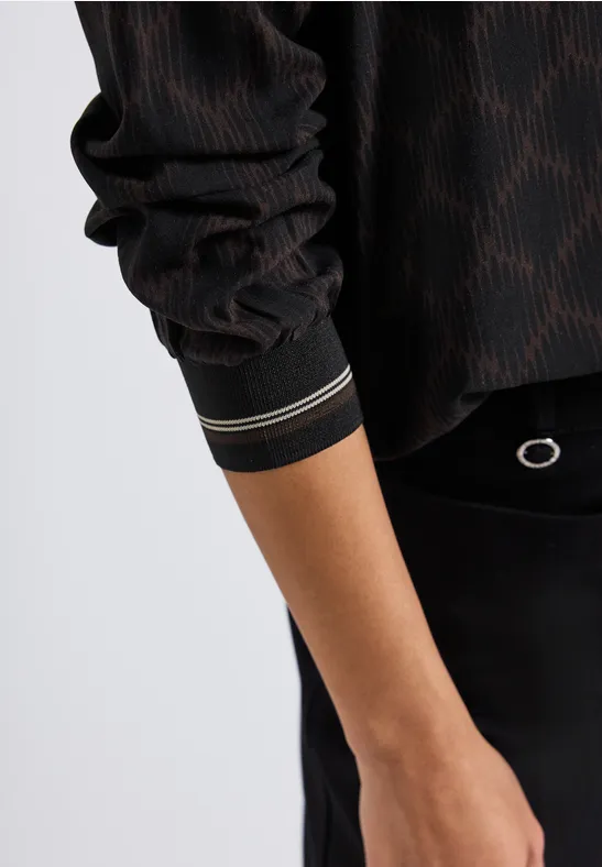 Split Neck Bluse mit Tape Black
