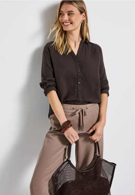 Musselin Hemdbluse deep roast brown