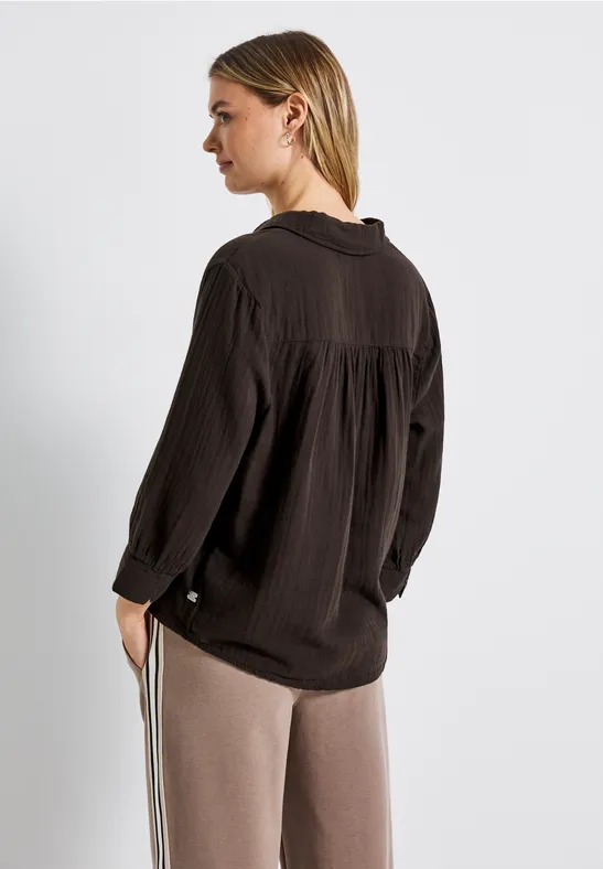 Musselin Hemdbluse deep roast brown