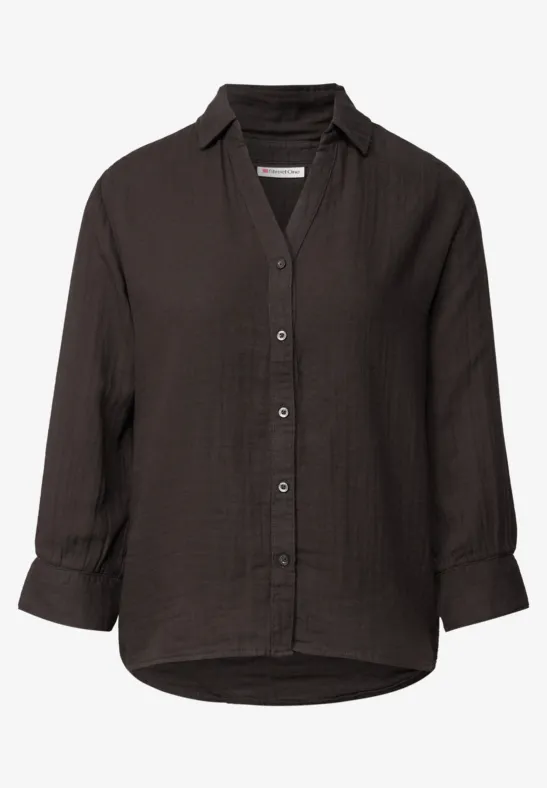 Musselin Hemdbluse deep roast brown