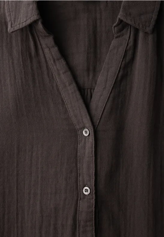 Musselin Hemdbluse deep roast brown