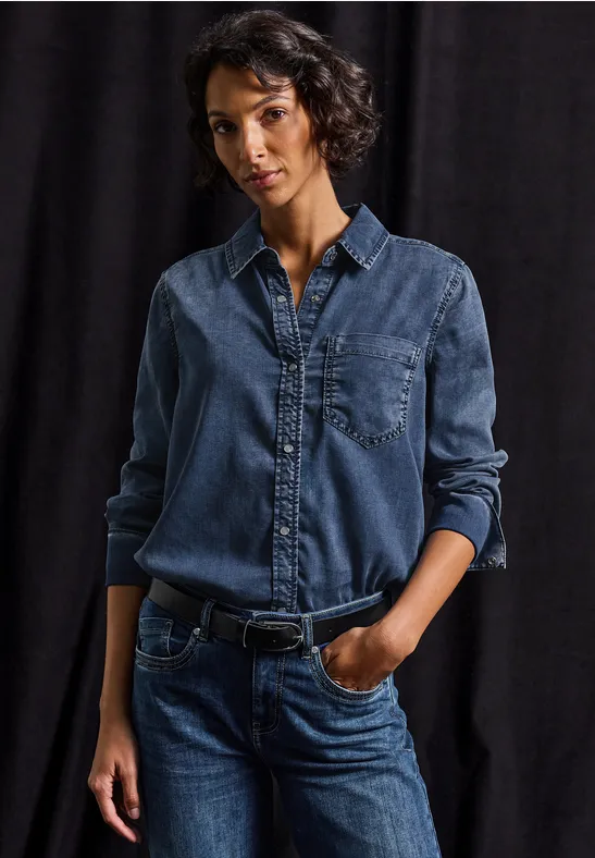 Jeansbluse soft midblue wash