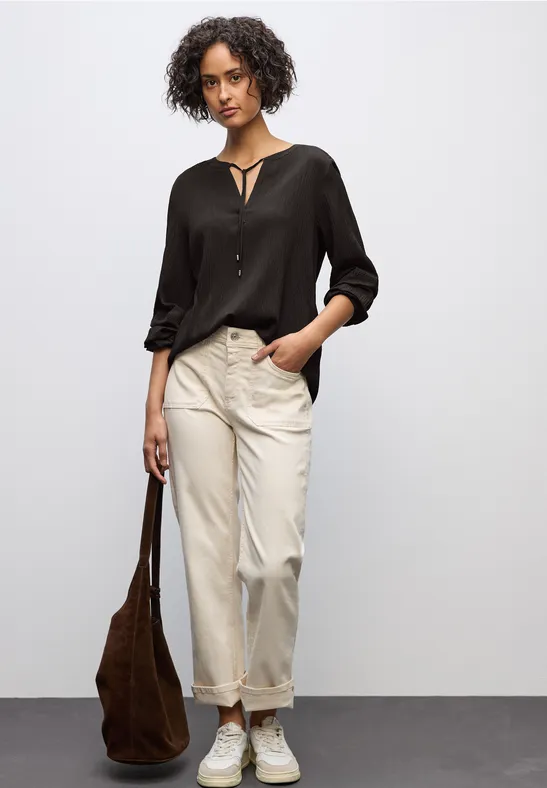 Strukturtunika mit Tape deep roast brown