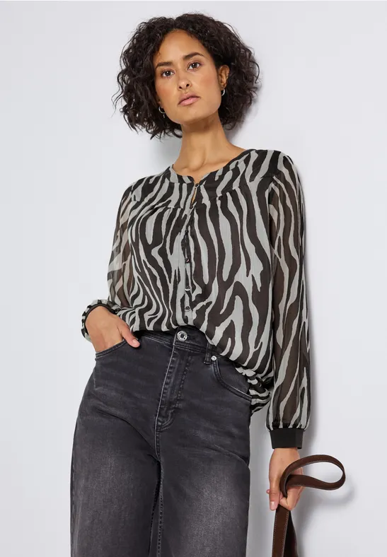 Chiffon blouse met zebraprint deep roast brown