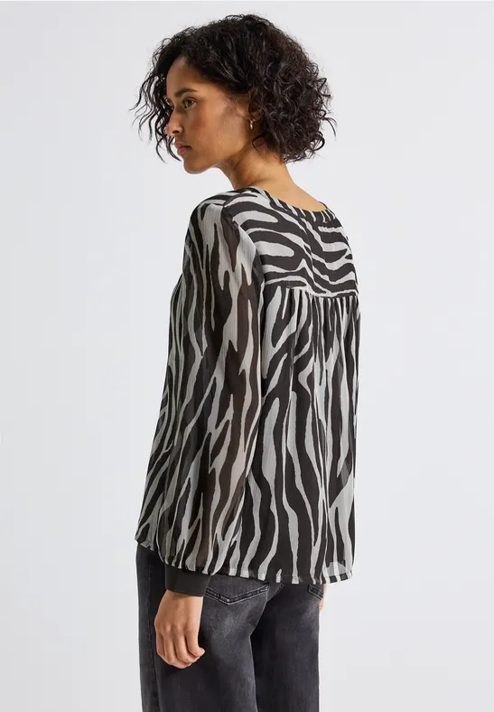 Chiffon blouse met zebraprint deep roast brown