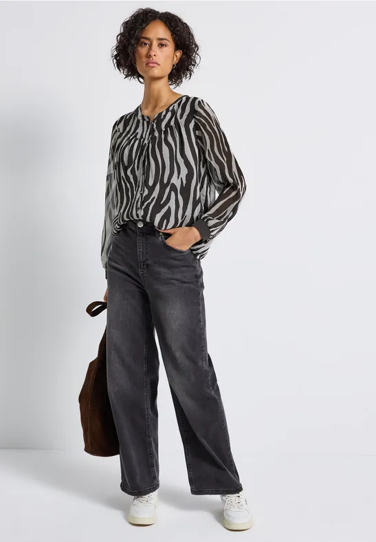 Chiffon blouse met zebraprint deep roast brown