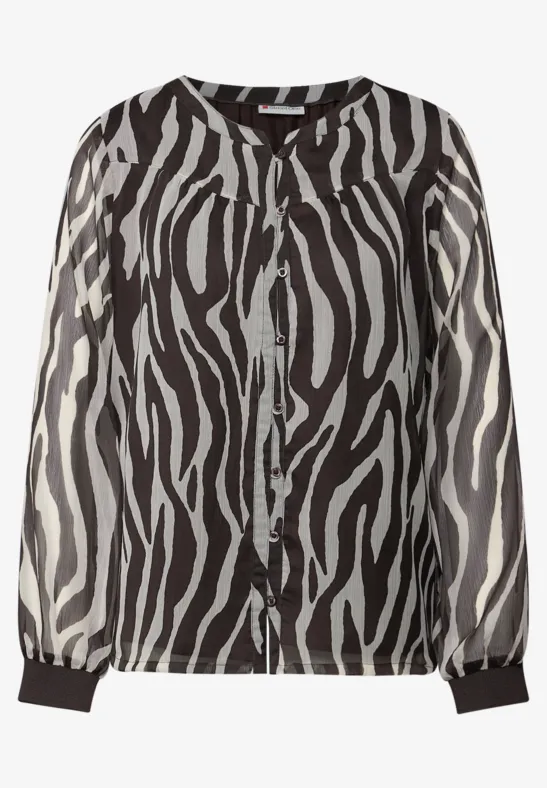 Chiffon blouse met zebraprint deep roast brown