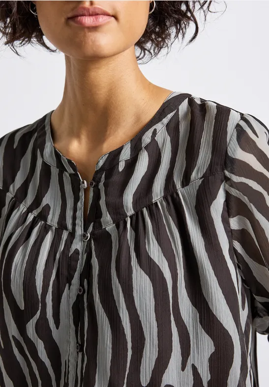 Chiffon blouse met zebraprint deep roast brown