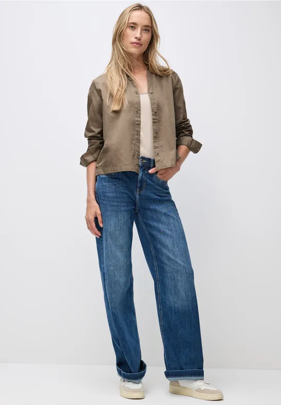Twill overhemd blouse bark brown
