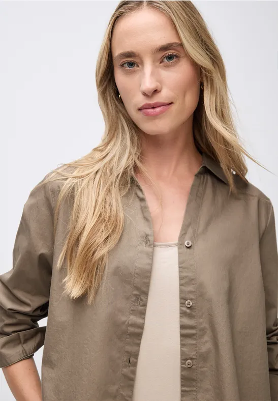 Twill overhemd blouse bark brown