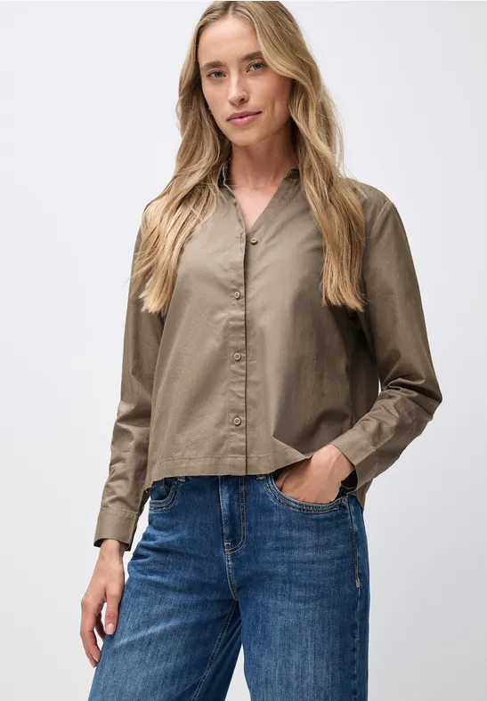 Twill overhemd blouse bark brown