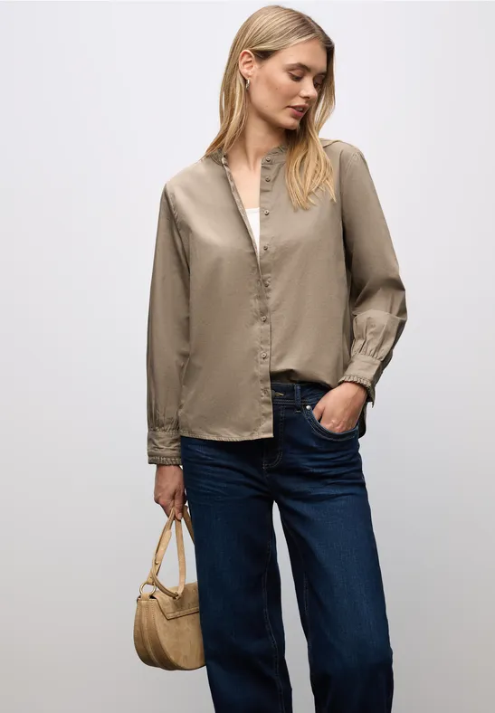 Baumwollbluse mit Rüschen bark brown
