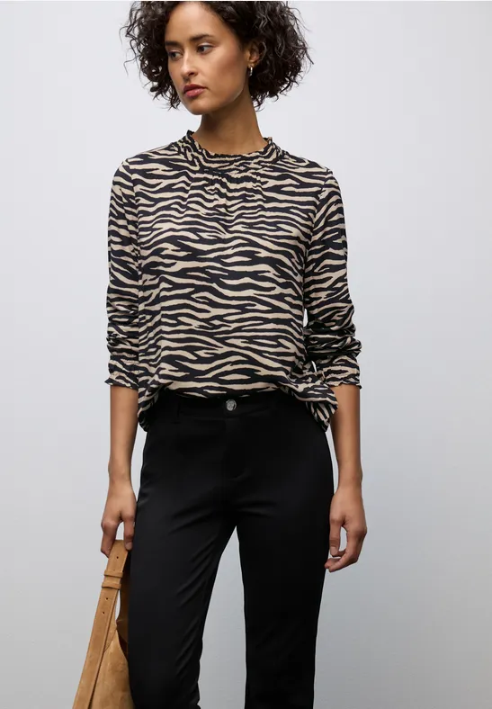 Print-Bluse mit Smok-Details Black