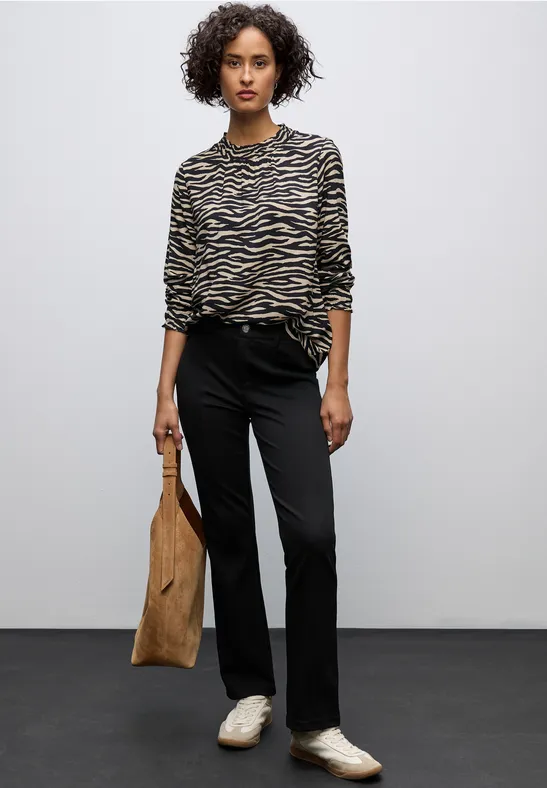 Print-Bluse mit Smok-Details Black