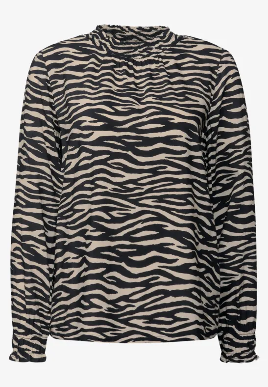 Print-Bluse mit Smok-Details Black