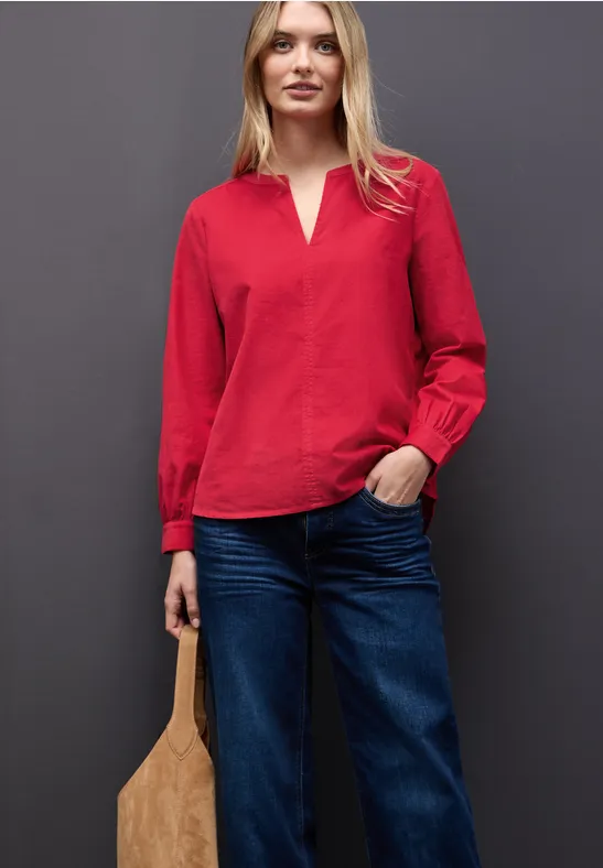Cordbluse in Unifarbe racing red