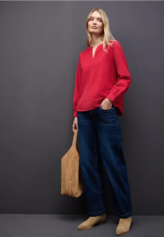 Cordbluse in Unifarbe racing red