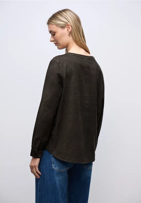 Corduroy blouse in effen kleur darkest brown