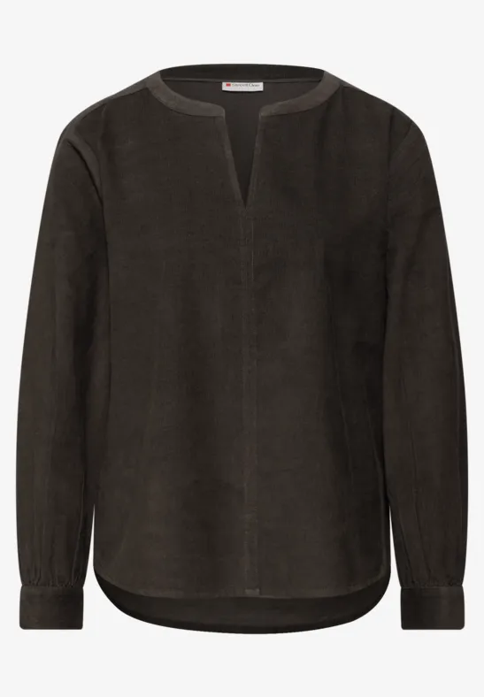 Corduroy blouse in effen kleur darkest brown