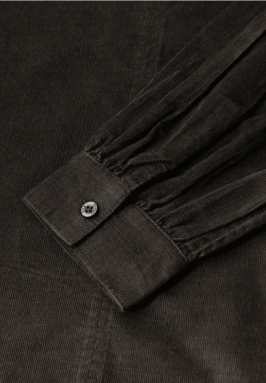 Corduroy blouse in effen kleur darkest brown