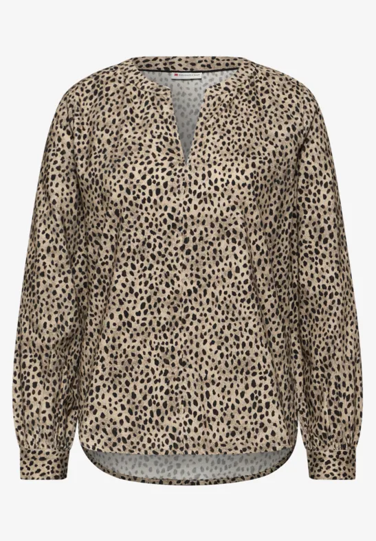 Cordbluse im Leo-Look sanded beige