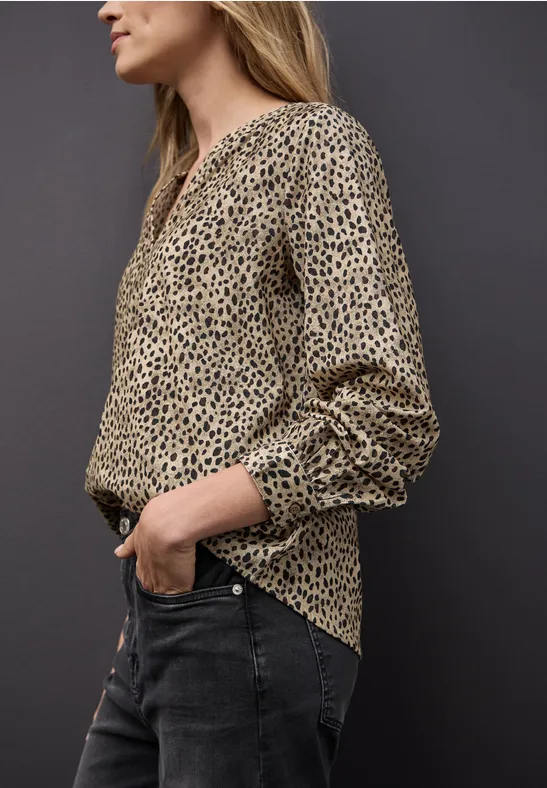 Cordbluse im Leo-Look sanded beige