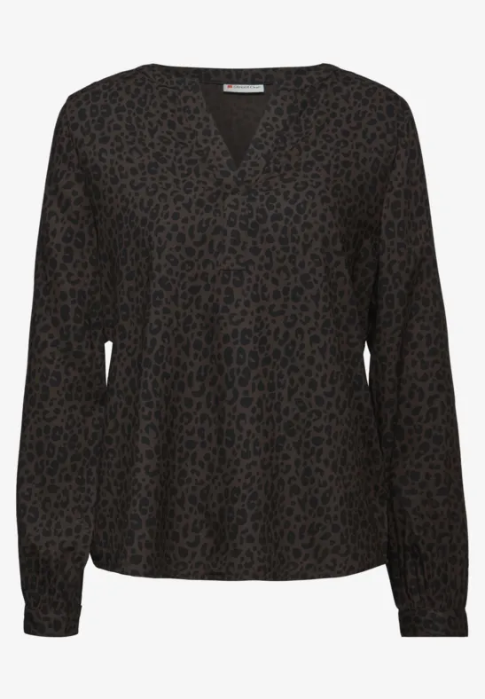 Split Neck Leo Bluse darkest brown