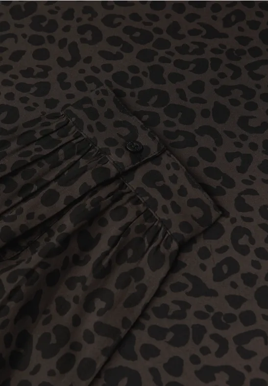 Split Neck Leo Bluse darkest brown