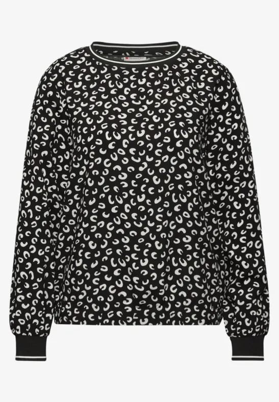 Print Bluse mit Tape Details Black