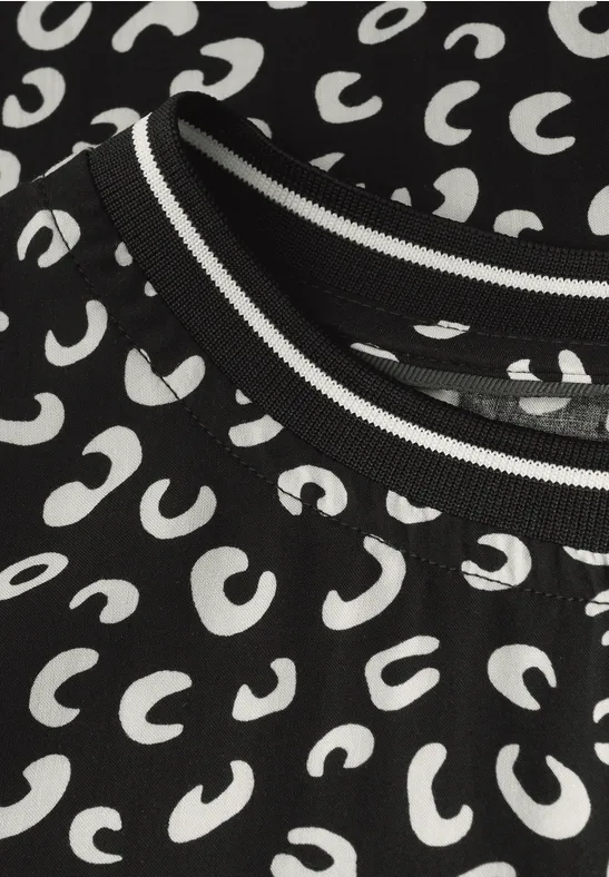 Print Bluse mit Tape Details Black