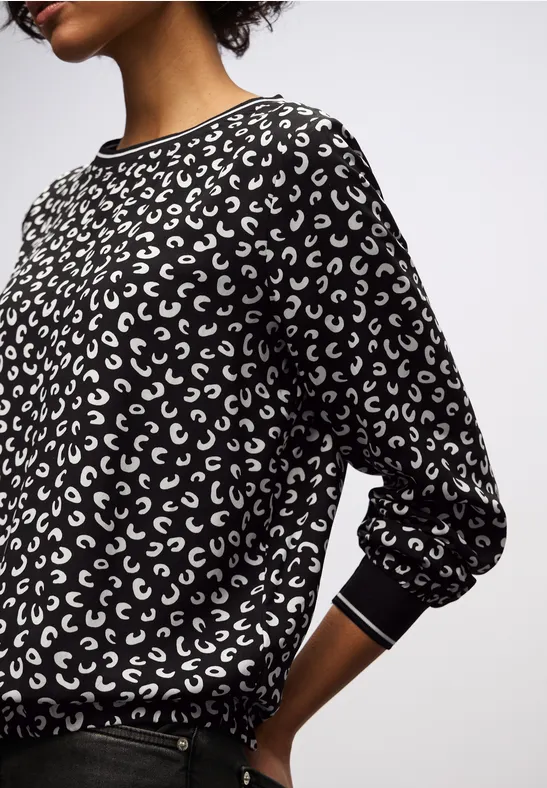 Print Bluse mit Tape Details Black
