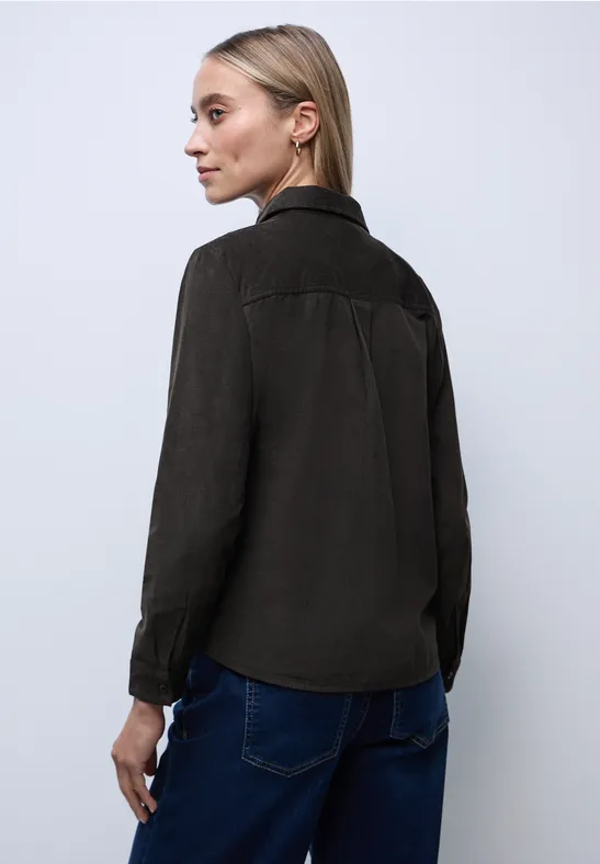 Cordbluse mit Tapedetails darkest brown