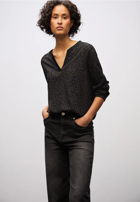 Leo Split Neck Bluse darkest brown