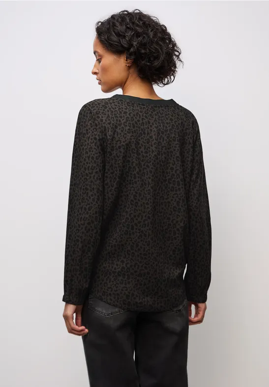 Leo Split Neck Bluse darkest brown