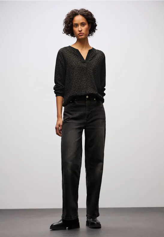 Leo Split Neck Bluse darkest brown