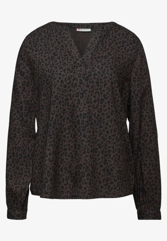 Leo Split Neck Bluse darkest brown