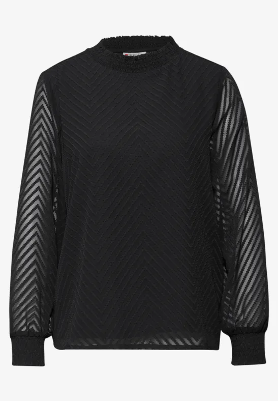 Smok-Detail Chiffon-Bluse Black