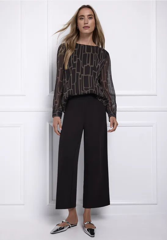 Gedessineerde chiffon blouse darkest brown