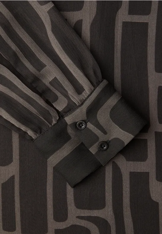 Gedessineerde chiffon blouse darkest brown